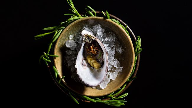 Oyster, horseradish, desert lime at Restaurant Botanic, Adelaide. Picture Jon Wah