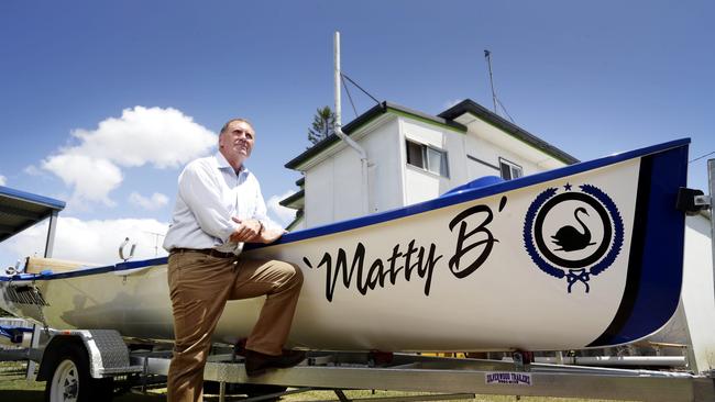 Steve Barclay, father of Matthew Barclay, is pictured with the boat dedicated to his son. Picture: Megan Slade.