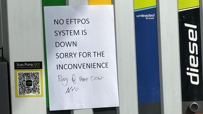 EFTPOS payments are down at OTR petrol stations. This sign was spotted on the pumps at OTR Thorngate. Picture: Supplied