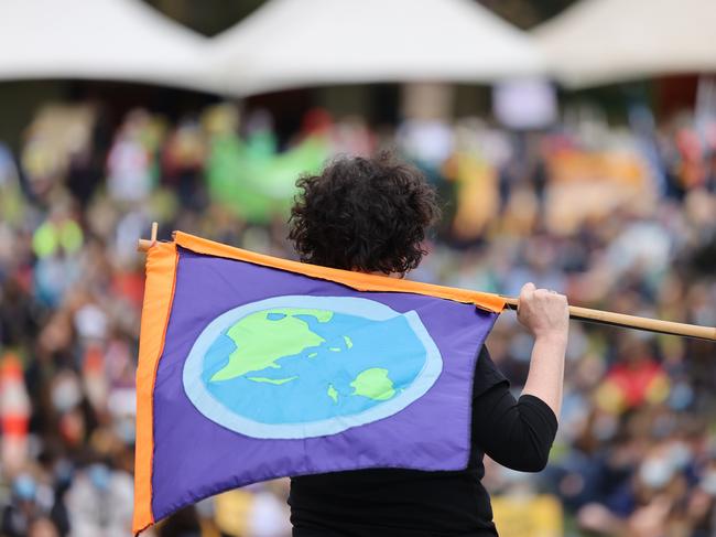 Waving the flag for climate today in Adelaide. Picture: NCA NewsWire / David Mariuz