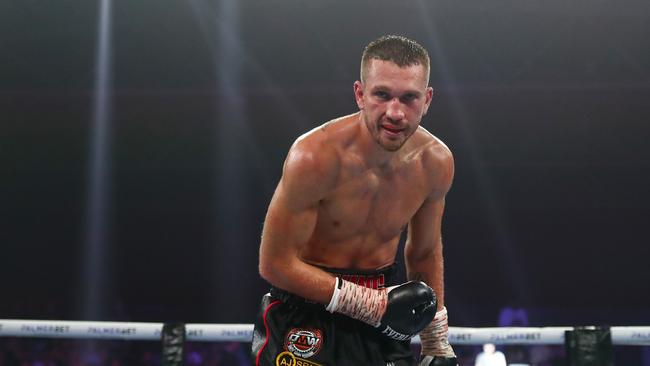 BRISBANE, AUSTRALIA – MARCH 03: Stevie Spark celebrates winning against River Daz during their bout at Nissan Arena on March 03, 2022 in Brisbane, Australia. (Photo by Chris Hyde/Getty Images)