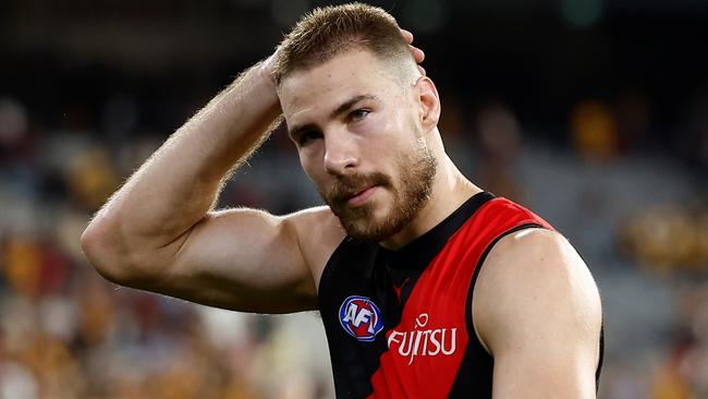 MELBOURNE, AUSTRALIA - MARCH 14: Ben McKay of the Bombers looks dejected after a loss during the 2025 AFL Round 01 match between the Hawthorn Hawks and the Essendon Bombers at the Melbourne Cricket Ground on March 14, 2025 in Melbourne, Australia. (Photo by Michael Willson/AFL Photos via Getty Images)