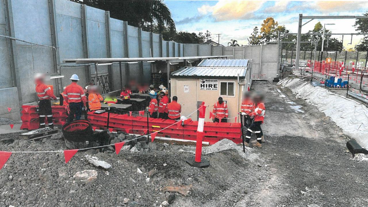 Pictures of industrial action at Cross River Rail sites on April 30, 2024 submitted to the Federal Court against the CFMEU,