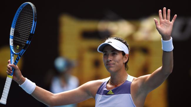 Garbine Muguruza thanks the crowd after her win over Kiki Bertens. Picture: AFP