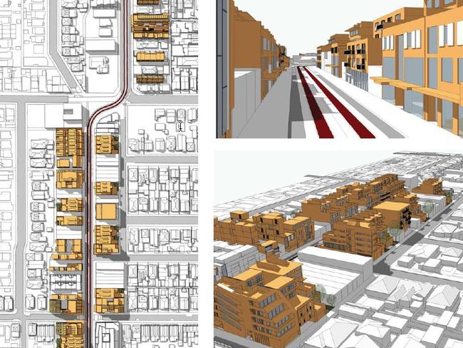 Possible redevelopment scenario for Lygon St, Brunswick from Intensifying Melbourne report.