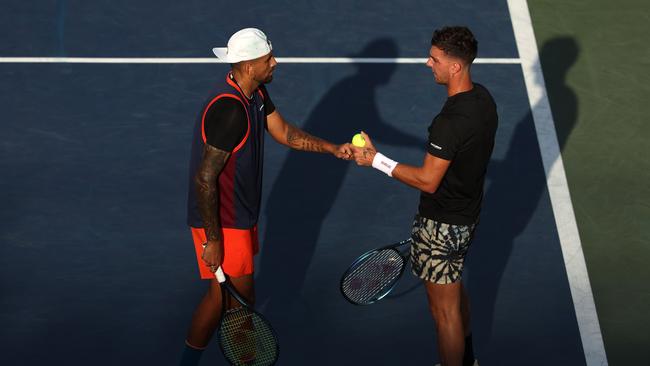 Thanasi Kokkinakis and Nick Kyrgios are through to Round 3 of the Men’s Doubles after beating Andre Goransson of Sweden and Yoshihito Nishioka of Japan. Picture: AFP.