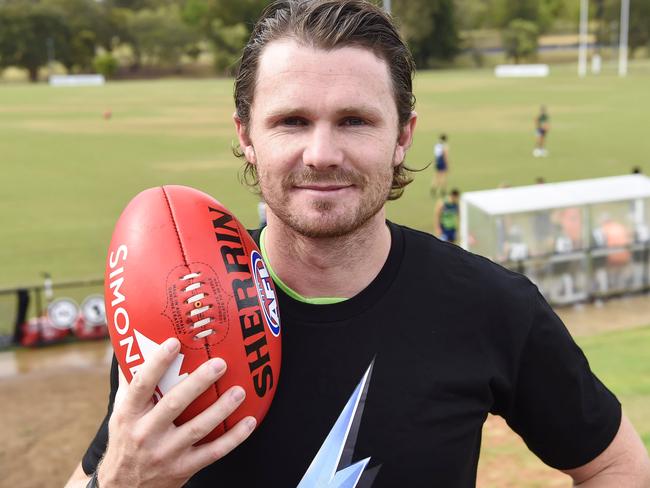 GeelongÕs Patrick Dangerfield spoke to media ahead of training at Deakin UniversityÕs Elite Sports Precinct, Waurn Ponds on Friday morning. Dangerfield will captain AFLX side the Bolts on Friday 22nd February. Picture: Alan Barber