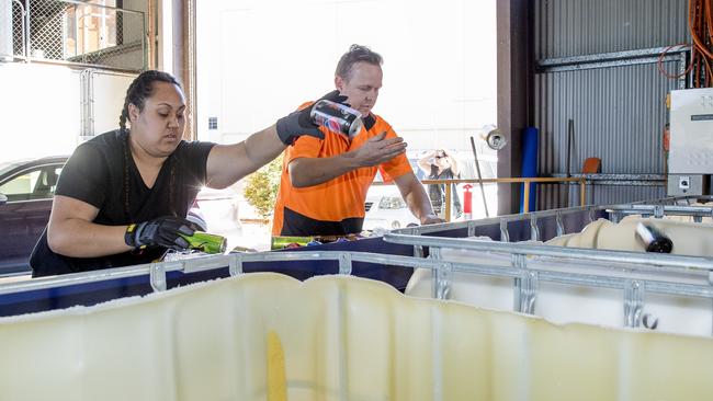 Owner Damien Wooford and worker Totai Tunui at a functioning Containers for Change collection point in Staplyton, one of the few where there were no problems reported. Picture: Jerad Williams