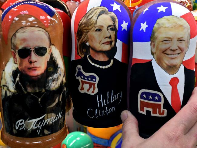 US election Russian dolls on sale in Moscow. Alleged Russian hacks of the Democratic party have plagued the Clinton campaign. Picture: AFP PHOTO / Kirill KUDRYAVTSEV