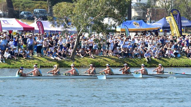 A Geelong Grammar crew in action at the Head of the Schoolgirls' Regatta in 2019. Picture: Stephen Harman.