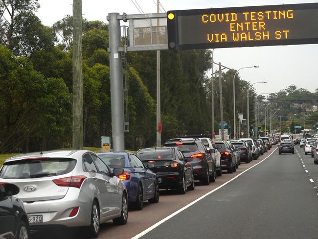 Traffic queues of people trying to get tested stretched for kilometres. Picture: Jeremy Piper