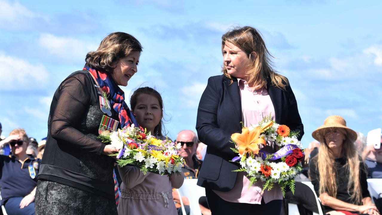 Mayor Sharon Cadwallader and MP Tamara Smith at Ballina's Anzac Day service, 2022. Picture: Tessa Flemming