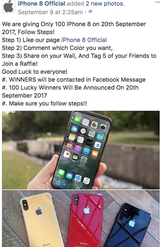 This Facebook post from last month claimed to be giving away an iPhone 8.