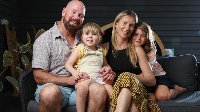 Chris and Golden Whitrod with kids Tallulah Moon, 5, and Finn, 8. Picture: Lachie Millard