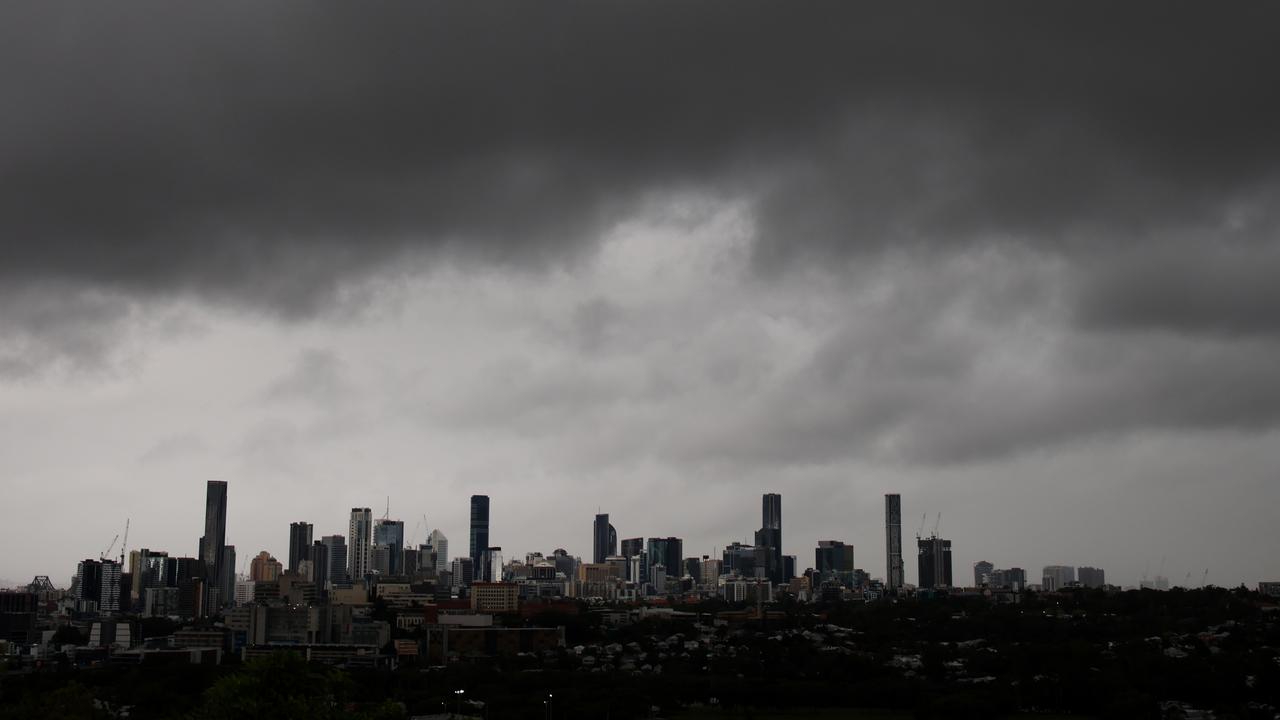 Pictured is a storm front about to hit Brisbane from Eildon Hill Reservoir lookout. Picture: David Clark