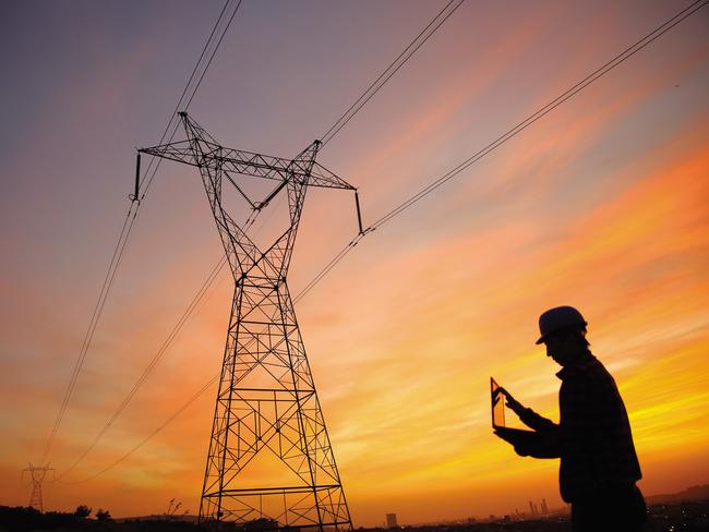 A high-voltage transmission line similar to the interconnector to be constructed between Robertstown in SA and Wagga Wagga in NSW. Supplied. ElectraNet.