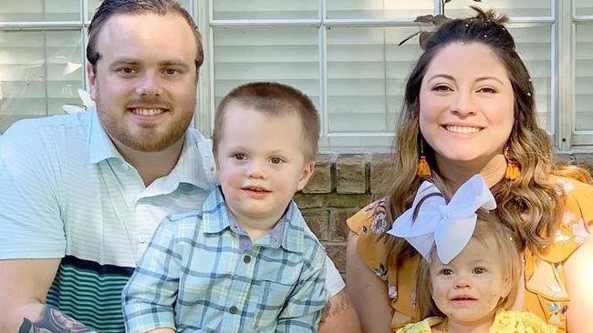 Brenton Estorffe was shot in Katy Texas, pictured with his family Angelenna Estorffe (Wife) and children Asher and Eliana. Supplied