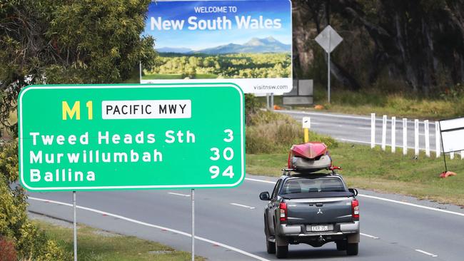 Police at the Queensland and New South Wales border checkpoint. This vehicle got turned around back into NSW at the Gold Coast Hwy checkpoint. Picture: NIGEL HALLETT