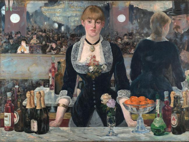 Bar at the Folies-Bergère by Edward Manet, 1882, London, Courtauld GalleryPublic domain image:https://en.wikipedia.org/wiki/%C3%89douard_Manet#/media/File:Edouard_Manet,_A_Bar_at_the_Folies-Berg%C3%A8re.jpg