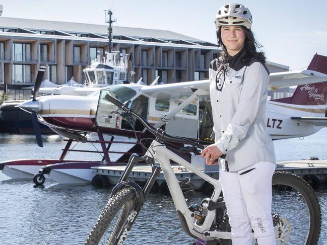 Meadowbank MTB guide Leyla Sharman at Above and Beyond Tasmanian Seaplanes, Hobart. Picture: Chris Kidd