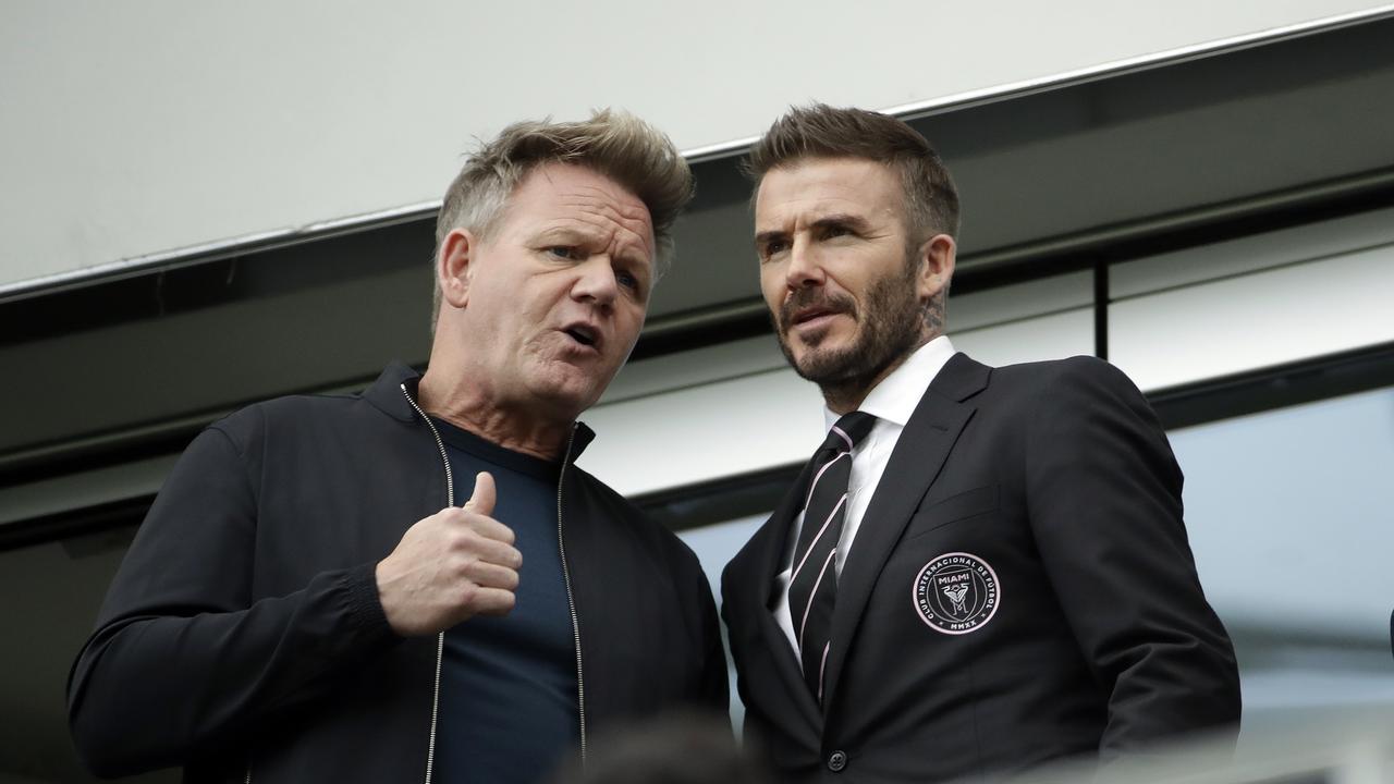 David Beckham and chef Gordon Ramsey watch an Inter Miami match last week.