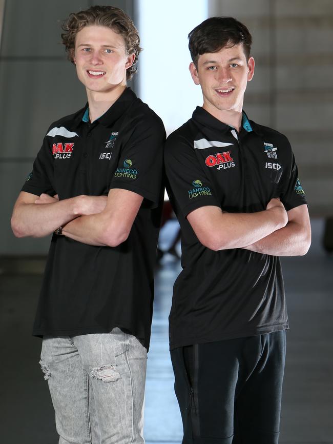 Port Adelaide draftees Zak Butters and Xavier Duursma.