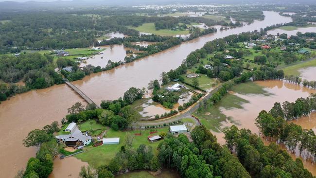 Aerial images over Sancrox. near Port Macquarie, as NSW floodwaters rise. Picture: Luke Bullus