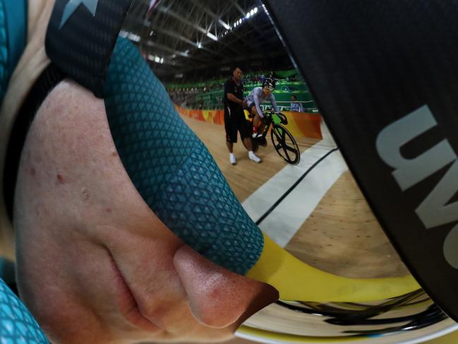Anna Meares in action against Wai Sze Lee from Hong Kong during the Women’s Sprint at the Rio Olympics 2016 track cycling at the Rio Olympic Velodrome. Picture: Adam Head