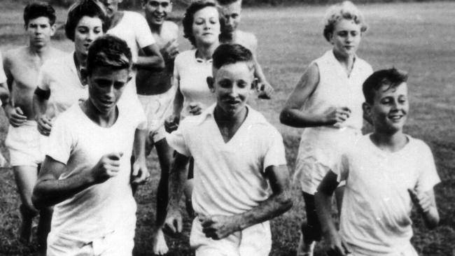 Harry Hopman’s 1953 Queensland junior squad, including (front l-r) Frank Gorman, Rod Laver and Kenny Fletcher, at Milton Park Tennis Centre.