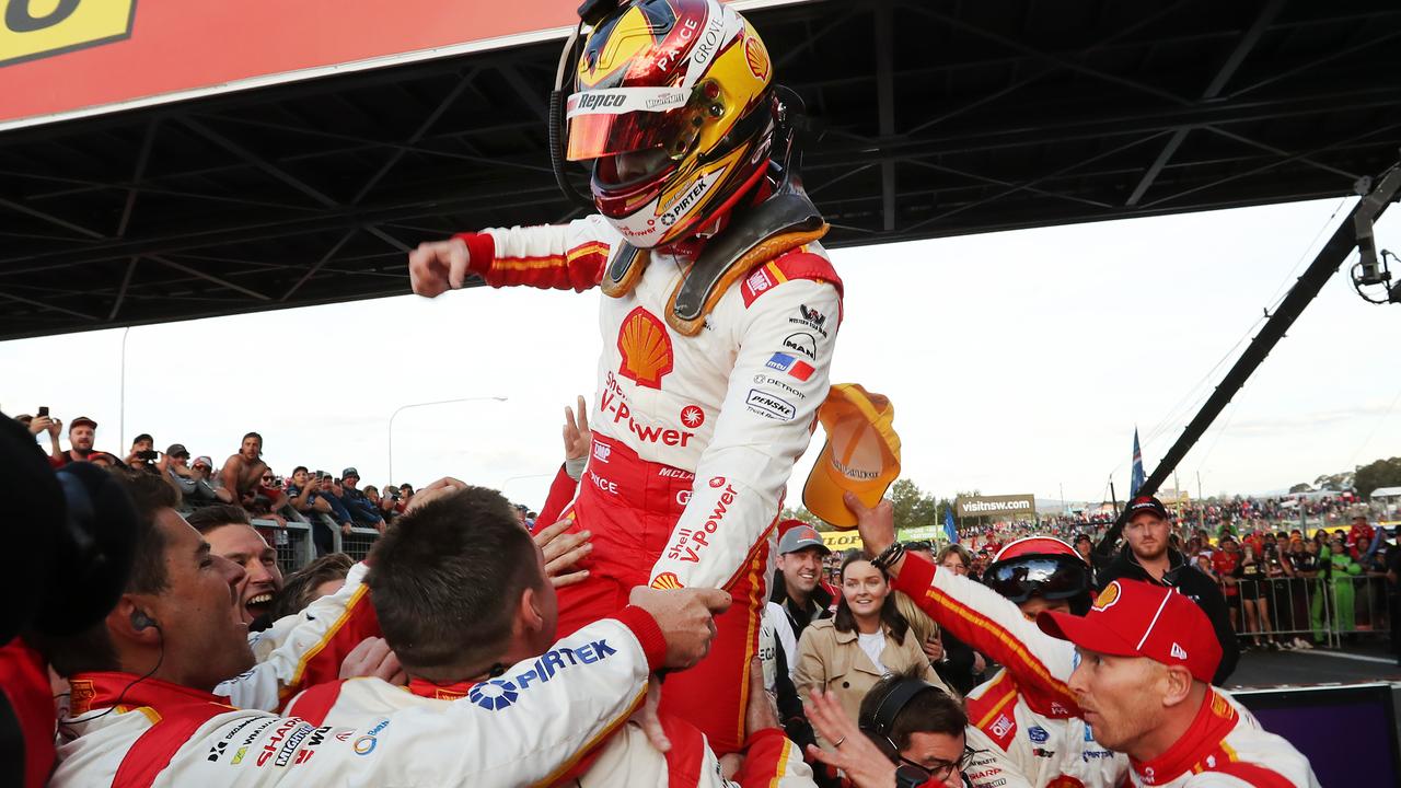 Scott McLaughlin and his Ford Mustang teammates celebrate the big win.