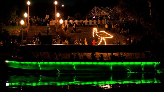 The Yabarra: Gathering Of Light light projections and installations along the Karrawirra Parri (River Torrens). Picture: Rob Sferco