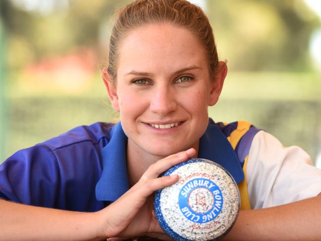 Carla Krizanic, a world class lawn bowler from Sunbury coaching youngsters at Sunbury Bowling Club. Picture: David Smith