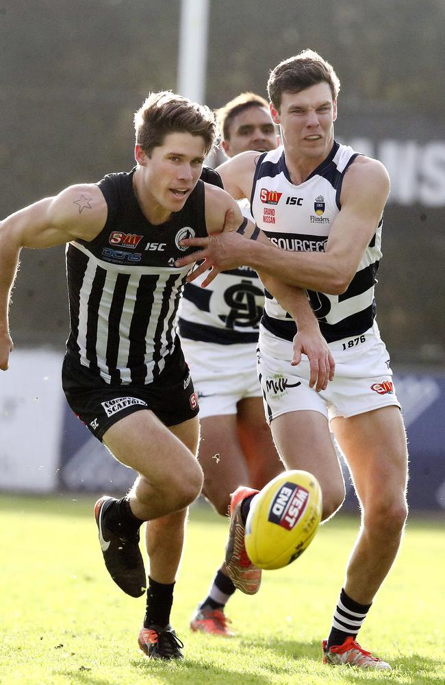 Port Adelaide talisman Steven Summerton racks up the possessions and is in an extremely skilful kick. Picture: Sarah Reed