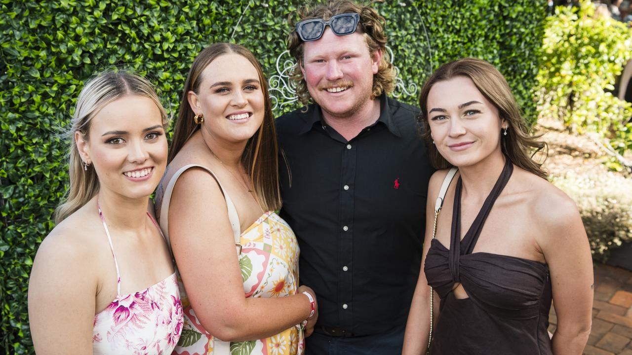 At 2023 Audi Centre Toowoomba Weetwood race day are (from left) Paige Bazant, Mkarla Boyd, Eli Glen and Makayla Rudd. Picture: Kevin Farmer