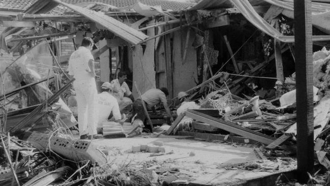 Justice Richard Gee's Belrose home after it was destroyed by a massive bomb. Picture: Manly Daily