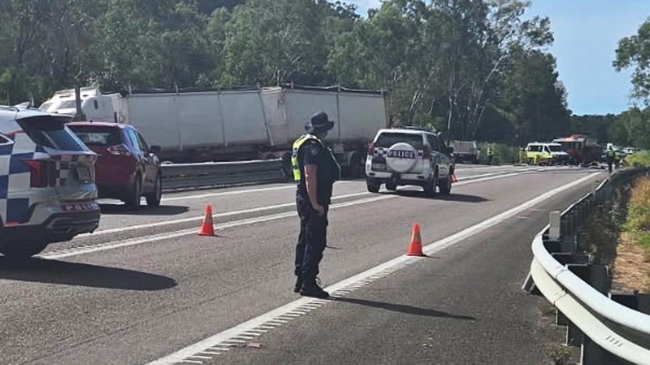 The scene of a crash involving a truck and car along the Bruce Highway near Emmett Creek in Cromarty. Picture: Supplied