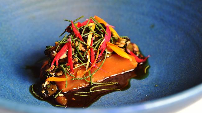 All parts of the slow-cooked pumpkin — before sauce. Picture: Ellen Smith