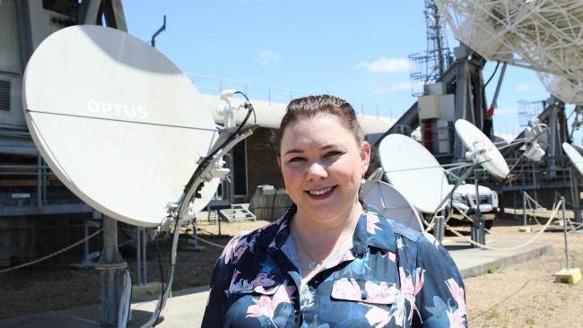 Optus Satellite Defence Security Manager, Emma Perkins, at Optus’ Belrose Satellite Operations Centre. Image credit: Kim Madgwick.