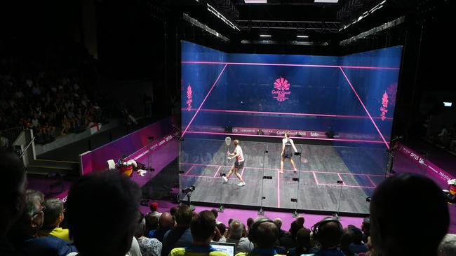 A general view of squash courts used at the 2018 Gold Coast Commonwealth Games at Oxenford Studios. Photo: Jono Searle/Getty Images