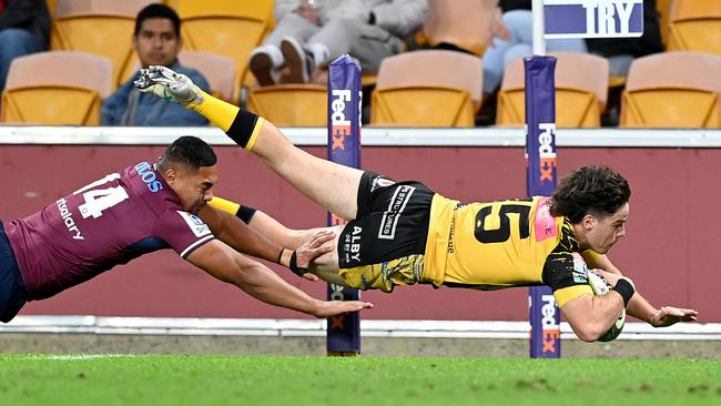 Jack McGregor scores a try for the Western Force in their plucky loss to the Queensland Reds last weekend. Picture: Getty Images