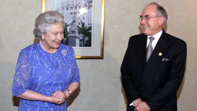 PM John Howard with Queen Elizabeth II, pictured in 1999. In the wake of the republic referendum defeat that year, Malcolm Turnbull famously, or infamously, declared: “Whatever John Howard achieves history will remember him for only one thing — he was the prime minister that broke the nation’s heart.” Picture: Supplied