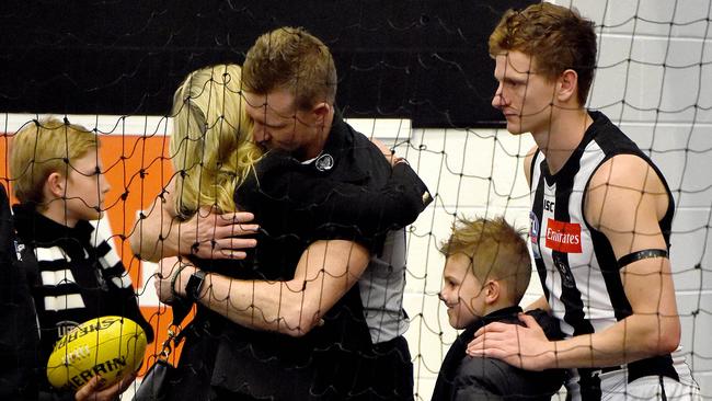 Nathan Buckley with his family after the loss.