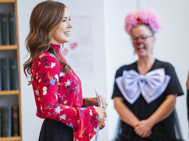 Queen Mary of Denmark meets some of the kids and youth who have been hospitalised, at Severin Konferencehotel, where she participates in a conference with Danish hospital clowns. Picture: Martin Sylvest Andersen/Getty Images