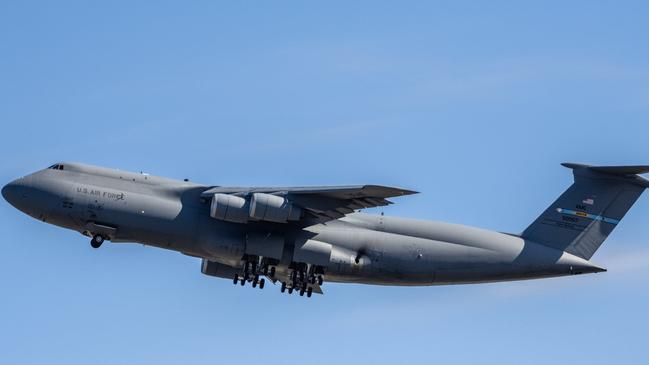 A US Air Force C5M Super Galaxy 85-007 from Hawaii landed at the RAAF base in Amberley, near Ipswich, on Tuesday night. It was spotted leaving RAAF Amberley Wednesday, headed to Townsville. Picture: Phillip Mcfarland/Aviation Enthusiasts Down Under/Facebook