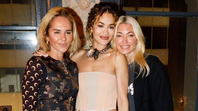 Pip Edwards, left, Rita Ora, centre and Millie Gategno at the party. Picture: Max Mason-Hubers