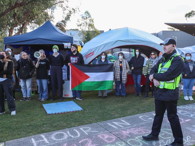 Protesters at the Monash Uni pro-Palestine encampment. Picture: Brendan Beckett