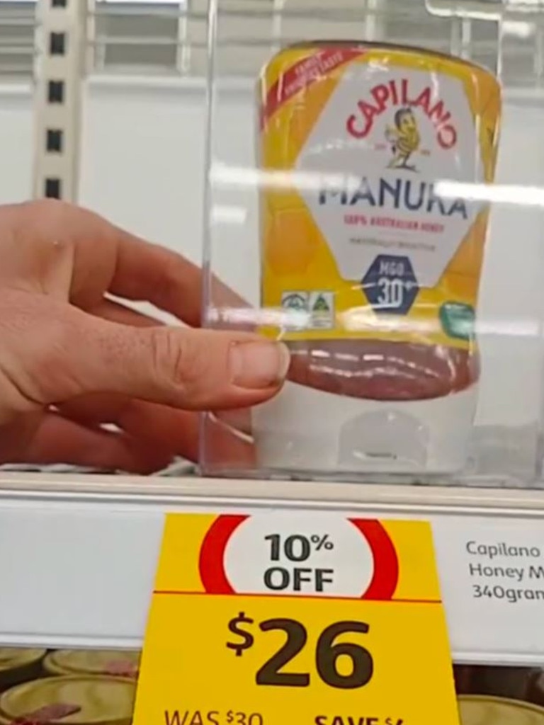 Coles has taken to locking expensive grocery items up as prices soar. Picture: TikTok/theozlanderreturns