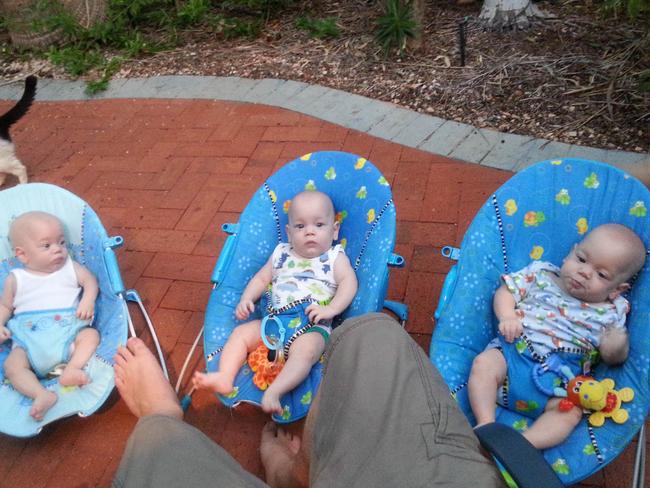 Triplets Tiernan, Grayson and Leon McGregor April 25, 2013 — aged about six months.