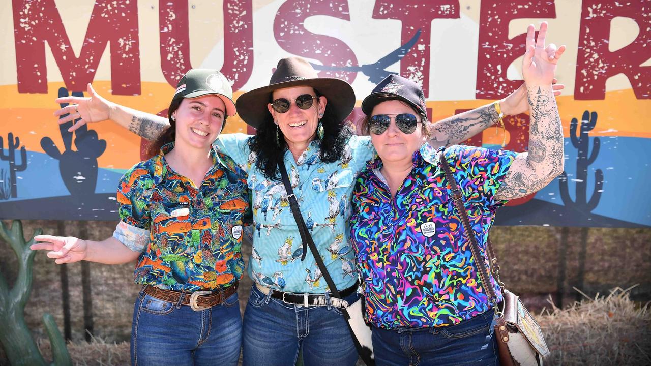 Shelby Johnson, Jasinta Chapman and Loretta Teichmamm at the Gympie Muster. Picture: Patrick Woods.