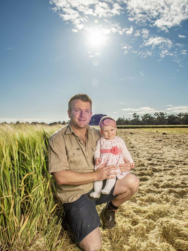 Rupanyup farmer Ash Teasdale and 8 month old daughter June. Picture: Zoe Phillips